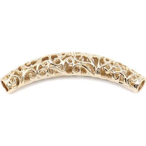 DoreenBead Spacer Beads Metal Tube Gold Color Filigree DIY Making Bracelets Loose Beads Jewelry Gifts About 62mm x 13mm,2PCs