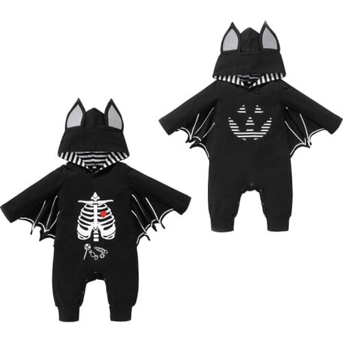 FOCUSNORM Halloween Infant Baby Girls Boys Rompers 0-18M Pumpkin Printed Long Sleeve 3D Ear Hooded Jumpsuits