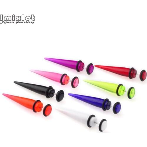 Imixlot 2pcs Punk Men Women Fake Ear Plugs Cartilage Taper Gauges Expander Stretcher Piercing Earring Body Jewelry 8 Colors