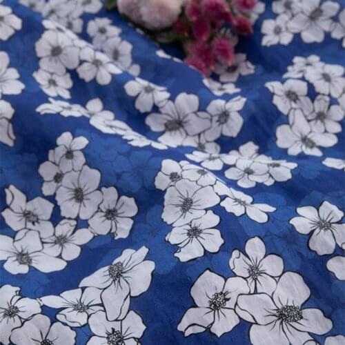 Quality flax fabric Flower printing tissu Top grade robe dress pants shirt coat patchwork