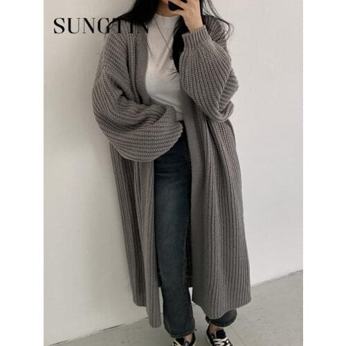 Sungtin Casual Long Knitted Cardigan Women Tops Mujer Vintage Loose Sweater Coat Solid Oversized Jumper Korean Fashion Clothes