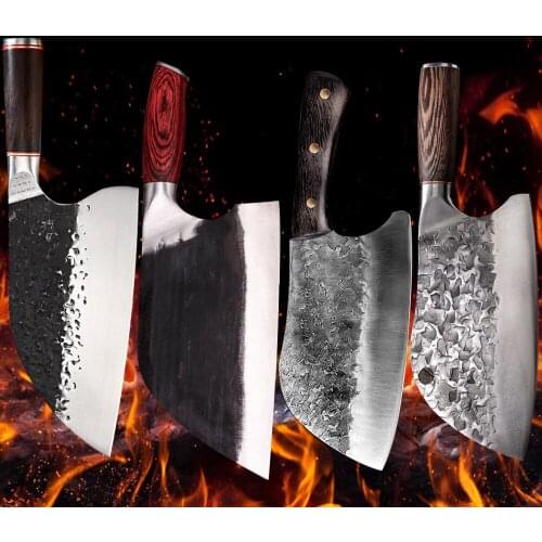 Forged Butcher Kitchen Knife Hammer Stainless Steel Chefs Chopper Traditional Handmade Cooking Knive Wooden H Meat Slicer Tool