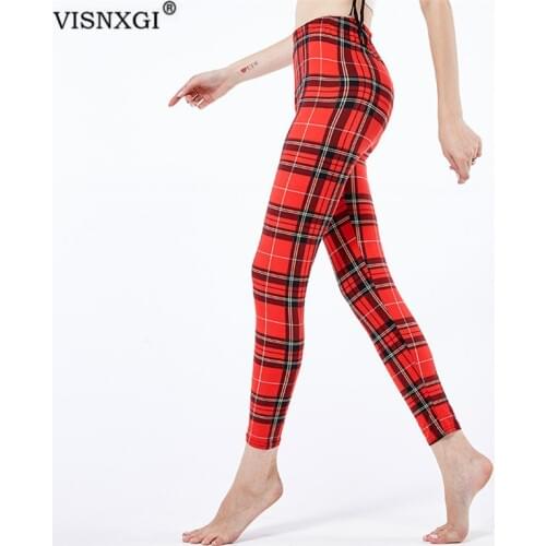 VISNXGI Push Up Leggings Women Leggings Fashion Plaid Printing Legging Sexy Leggings Fitness Leggins Trouser High Waist Pants