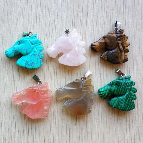 2018 hot sell carved mixed natural stone horse charms pendants for necklace jewelry making 6pcs/lot Wholesale Free shipping