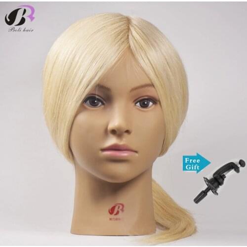 Boli 16" Mannequin Head 100% Real Human Hair Hairdressing beauty Training Head Manikin Doll Head Blonde Color with Free Clamp