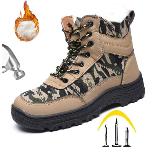 Mens Steel Toe Work Safety Shoes Construction Anti-smashing Puncture Proof Safety Boot High Tube Winter warm Hiking shoes