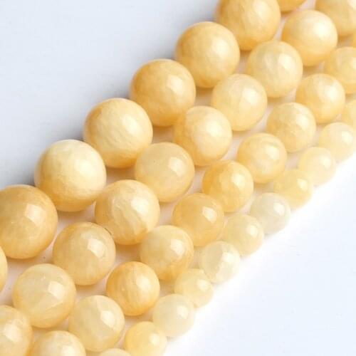 Natural Stone Yellow Jades Beads Round Lose Spacer Beads For Jewelry Making DIY Bracelet Earring Accessories 15'' 6 8 10 12mm