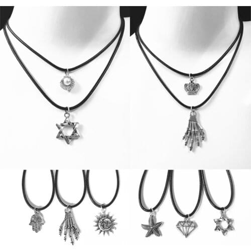 New Fashion Black Rope Choker Necklace Classic Alloy Pendant Necklace For Man Women Retro Jewelry Gifts Wholesale Multi Style