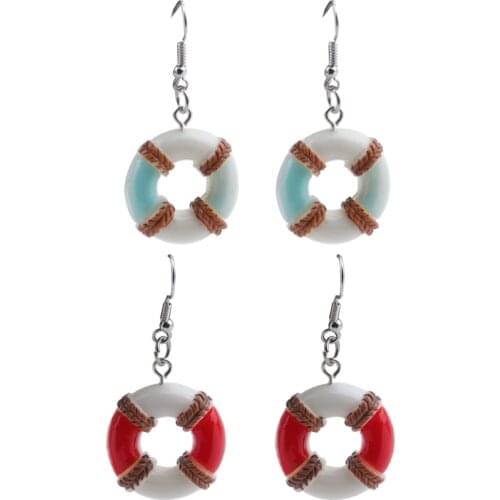 New Fashion Mix Color Life Buoy Swim Ring Acrylic Drop Earrings For Women Funny Creative Long Dangle Earrings Punk Party Jewelry