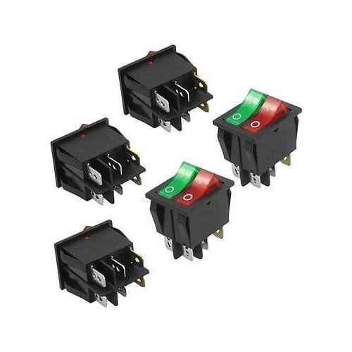 NEW!5 x AC 250V/15A 125V/20A6P SPST Red Green Neon Lamp On/Off Boat Rocker Switch
