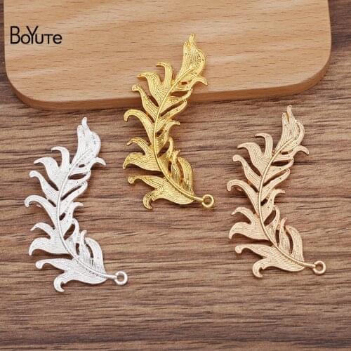 BoYuTe (20 Pieces/Lot) 25*52MM Alloy Feather with 2 Loops at Back Factory Supply DIY Handmade Jewelry Accessories