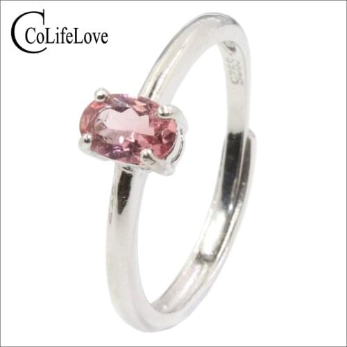 Simple pink tourmaline ring for girl 0.4 ct natural tourmlaine ring solid 925 silver tourmaline jewelry gift for young girl