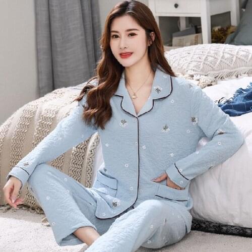 Plus Size Long Sleeve Thick Warm 100% Cotton Pajama Sets For Women 2020 Winter Sleepwear Suit Homewear Pijama Mujer Home Clothes
