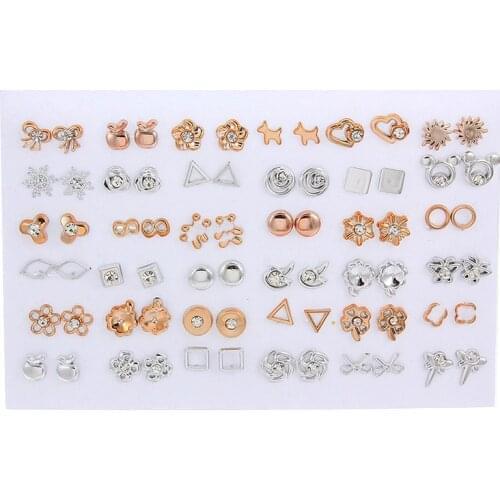 36 Pairs Mixed Earrings Rhinestone Crystal Butterfly Bowknot Flower Heart Plastic Earrings Mix Fashion Style Women Jewelry Girls