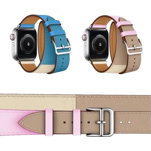 40mm 44mm Watchband For Apple Watch Series 4 Double Tour Real Leather Watch Strap For Apple Series 1 2 3 iWatch Herm Bracelet