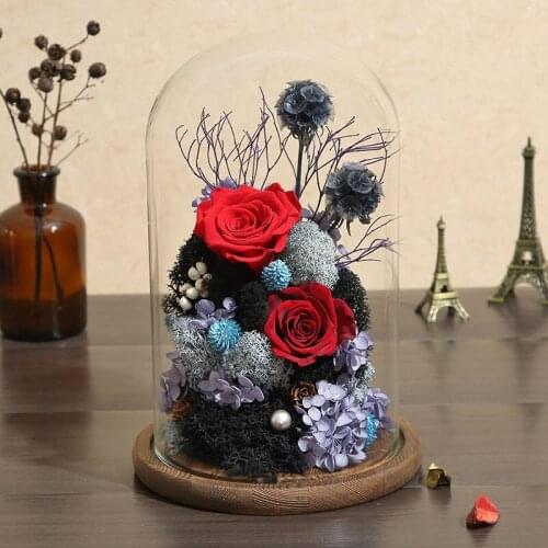 Handmade Preserved Flowers Never Withered Real Rose Flower Glass Dome Lover Valentine Day Gifts Wedding Birthday Gift