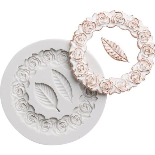 KLM new rose cream wreath leaf cake decoration silicone mold