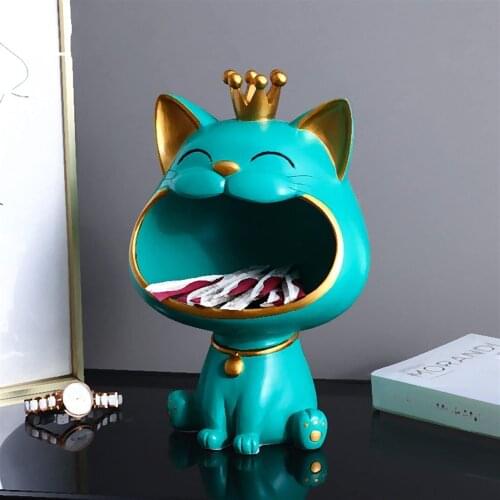 Resin Big Mouth Cats Storage Box Home Decoration Ornaments Key Phone Candy Desktop Organizer Lucky Cat Statue Sculpture Figurine
