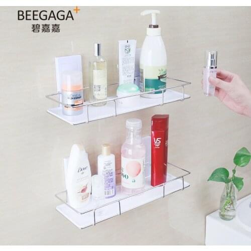Modern Bathroom Organizer Shampoo Shelf Stainless Steel Storage Rack With Plastic Tray Holder Wall-mounted Washroom Accessories