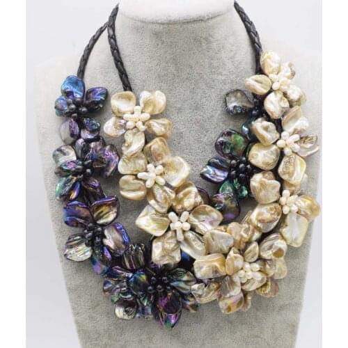 WOW! freshwater pearl necklace white rice and shell baroque flower 18inch nature handmade wholesale FPPJ