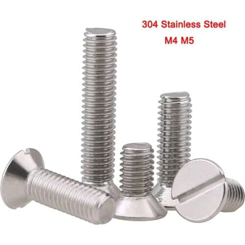 50Pcs 304 Stainless Steel GB68 Countersunk Head Screws Slotted Flat Head Machine Screws M4 M5 Length 8-30mm