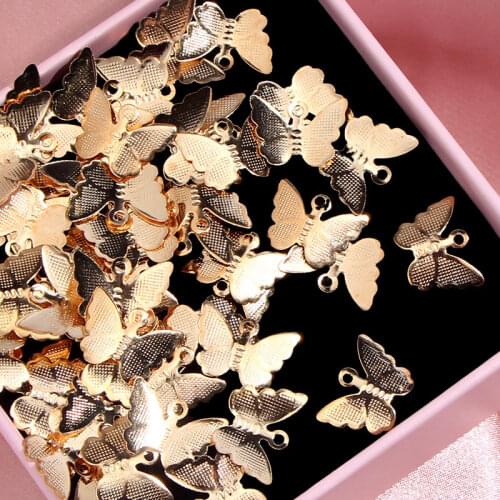 100Pcs 15*11mm Metal Alloy Butterfly Filigree Wraps Connectors Charms Gold Silver Color Insect Charm DIY Jewelry Accessories