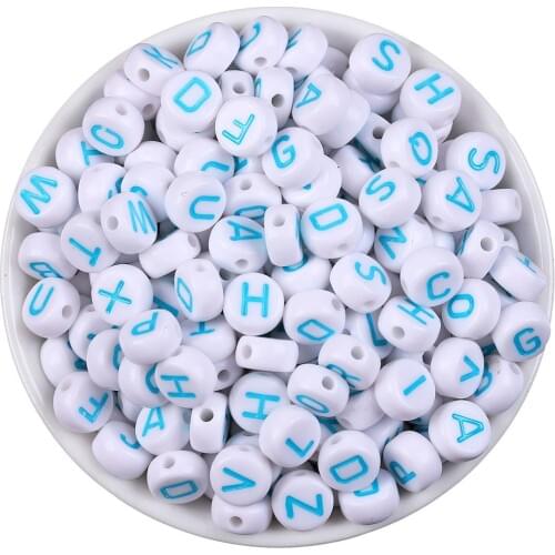 100pcs 4x7mm Round Blue Letters Mixed A-Z Letters Beads Spacer Beads For Bracelet Necklace Jewelry Making
