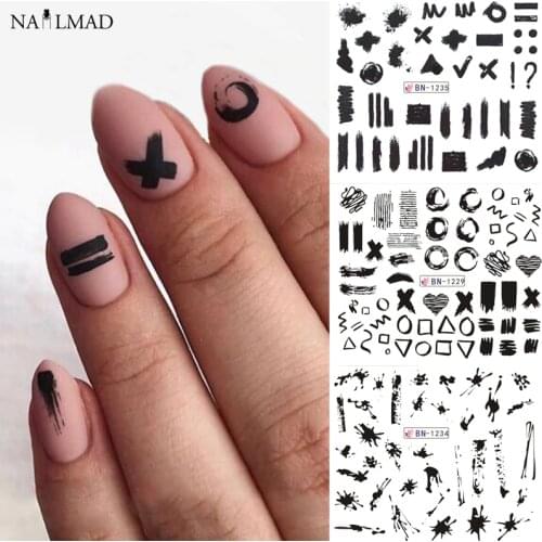 12pc Geometric Nail Sliders Water Sticker Set Nail Art Transfer Decals Mixed Design Manicure Decoration