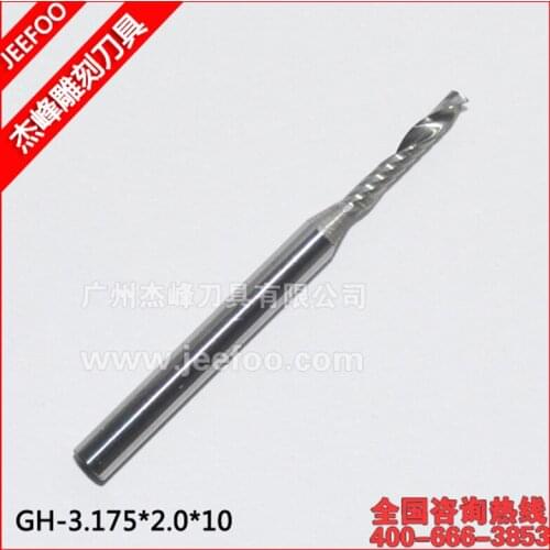 3.175*2.0*10mm Tungsten Carbide Engraving Tool One Flute Spiral Milling CNC Router for Wood CNC Machining