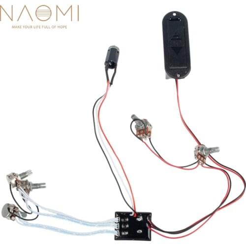 NAOMI Active Preamp 3 Band Equalizer EQ Wring Harness Kit w/ Middle Treble Volume & Bass Guitar Bass Tone Control System-III