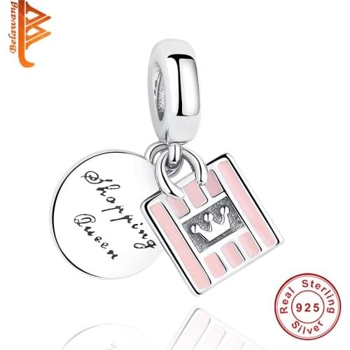 925 Sterling Silver Noble Shopping Queen Bag Charm Beads fit Original BW Bracelet DIY Jewelry Making