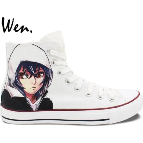 Wen White Hand Painted Canvas Shoes Tokyo Ghouls Men Womens Anime High Top Canvas Sneakers