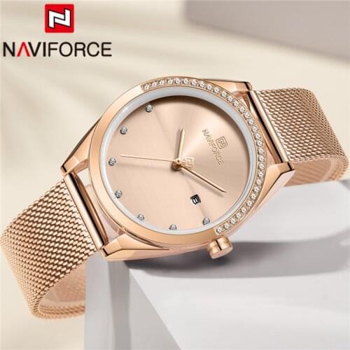 NAVIFORCE Women Watch Top Brand Luxury Rose Gold Ladies Wristwatch Mesh Stainless Steel Bracelet Date Classic Female Clock 5015