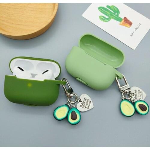For AirPods Pro Case Fashion Green Silicone Earphones Case For AirPods Pro Headset Cover With Cute Avocado Key Ring Anti-lost