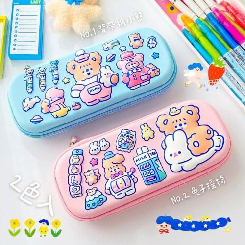 Girls Large Capacity Cartoon Pencil Case Korean Kawaii Rabbit Bear Pencilcase Pencil Pen Bag Japanes School Stationery Supplies