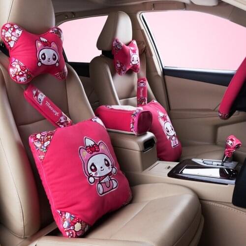 CHSKY For girls Cute cat Car Neck Pillow Seat HeadRest car seat Cover Protector Steering Covers Waist Pillow Car Accessories