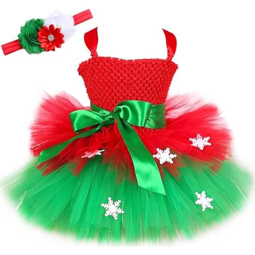 Baby Kids Girls Christmas Dress Snowflake Tulle Tutu Dress Fancy Princess Elf Costume Xmas Party New Year Children Clothing 1-14