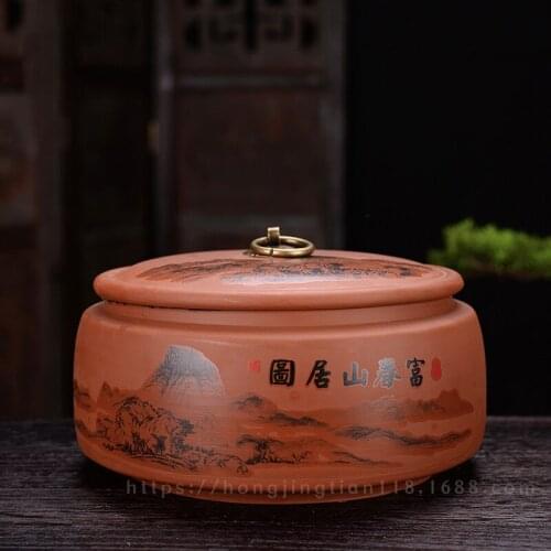 Purple Sand Ceramic Tea Caddy Container Large Dust Proof Coffee Sugar Chinese Tea Caddy Caixa De Cha Kitchen Supplies DE50CY