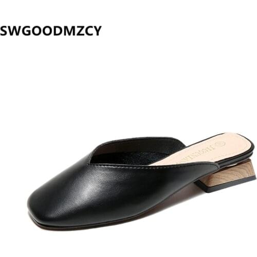 Fashion shoes mules high heels slides womens shoes comfort 43 size low heel shoes genuine leather shoes women high heel slippers