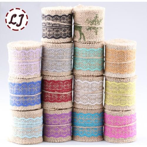 New 6cm 2M Jute Burlap Hessian Ribbon Lace Multicolor Trims Decoration crafts Gift Wrapping Hemp Ribbons for home handmade DIY