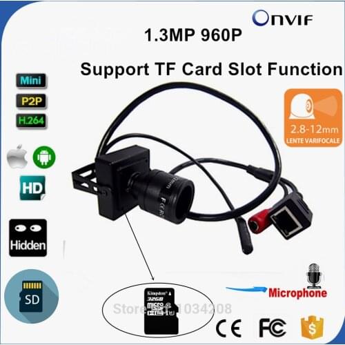 Camhi 960P MINI Size 1.3MP Onvif P2P Cctv Mini Ip Camera For Microphone Audio Camera With 2.8-12mm Varifocal Lens