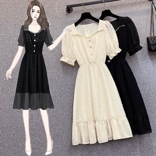 Kekeplus Store L-4XL Oversized Fashion Womens Vintage Dress 2021 Summer Short Sleeve Slimming Elegant Waist Lace Dresses 182731