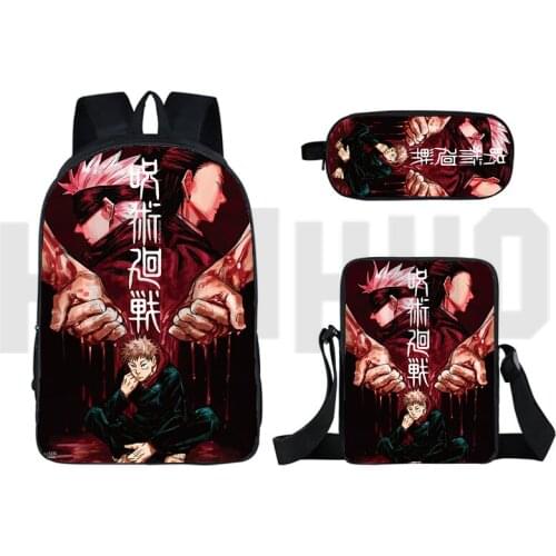 Jujutsu Kaisen Backpack Men Mochila Para Hombre Canvas Zipper Rucksacks Laptop Notebook Shoulder Bag Schoolbag Pen Bag Sac A Dos