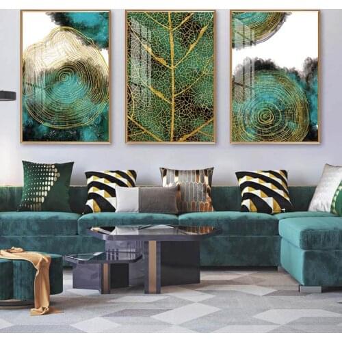 Abstract Leaf Tree Rings Wall Art Poster Green Golden Plant Texture Canvas Print Painting Modern Aisle Living Room Home Decor