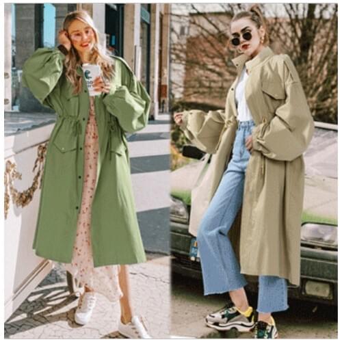 Casual Loose Women Long Trench Coat Spring Autumn 2018 New Arrival Clothes Khaki Green Overcoat Vintage Trench Coat Plus Size