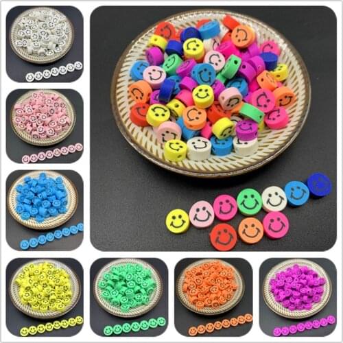 30pcs/Lot 10mm Clay Spacer Beads Oval Shape Smile-Face Beads Polymer Clay Beads For Jewelry Making DIY Handmade Accessories
