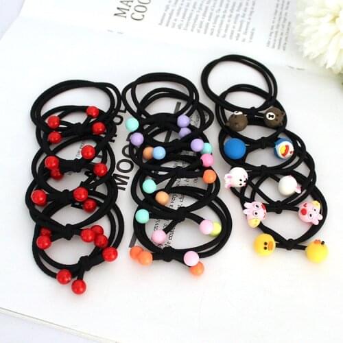 Hair decoration three thread knot black bottom rubber band hair ring red bead cherry color bead head rope