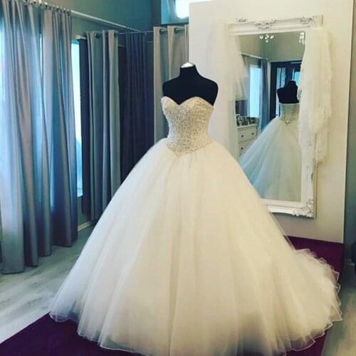 Beaded Luxury Wedding Dresses Robe de Mariee 2019 Bride Dress Floor Length Tulle Corset Back Ball Gown Gothic Wedding Gowns