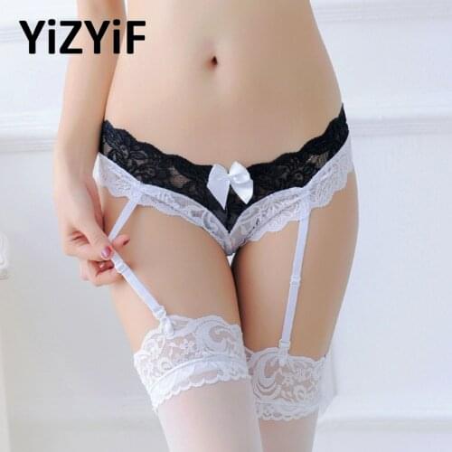 Sexy Lace Garters Belt With Thigh High Stockings Erotic Sheer Lace Briefs Panties Suspenders Belt