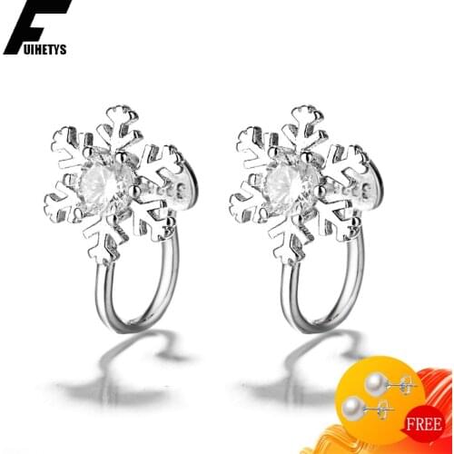 BaliJelry Clip Earrings for Women 925 Silver Jewelry Accessories Snowflake Shape Zircon Gemstone Earring Wedding Engagement Gift